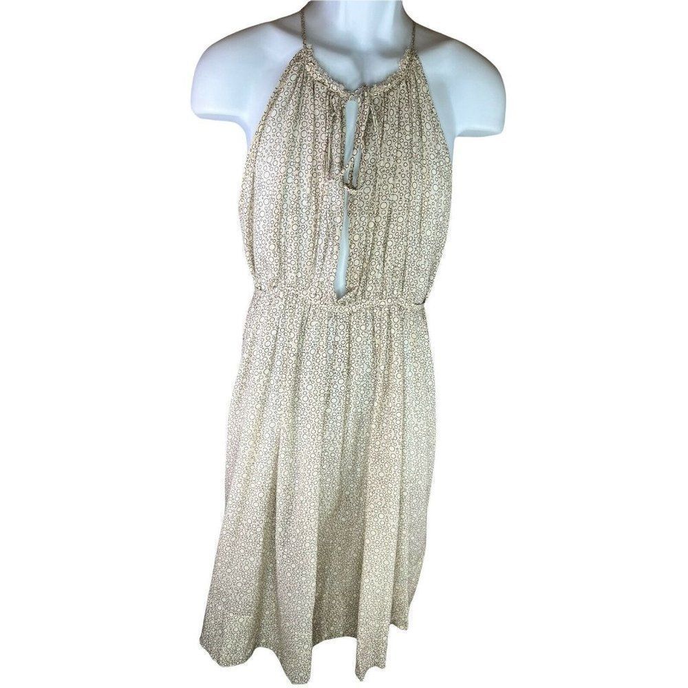 Rutzou Womens Cotton Silk Sleeveless Spring Summer Dress Beige Size 42